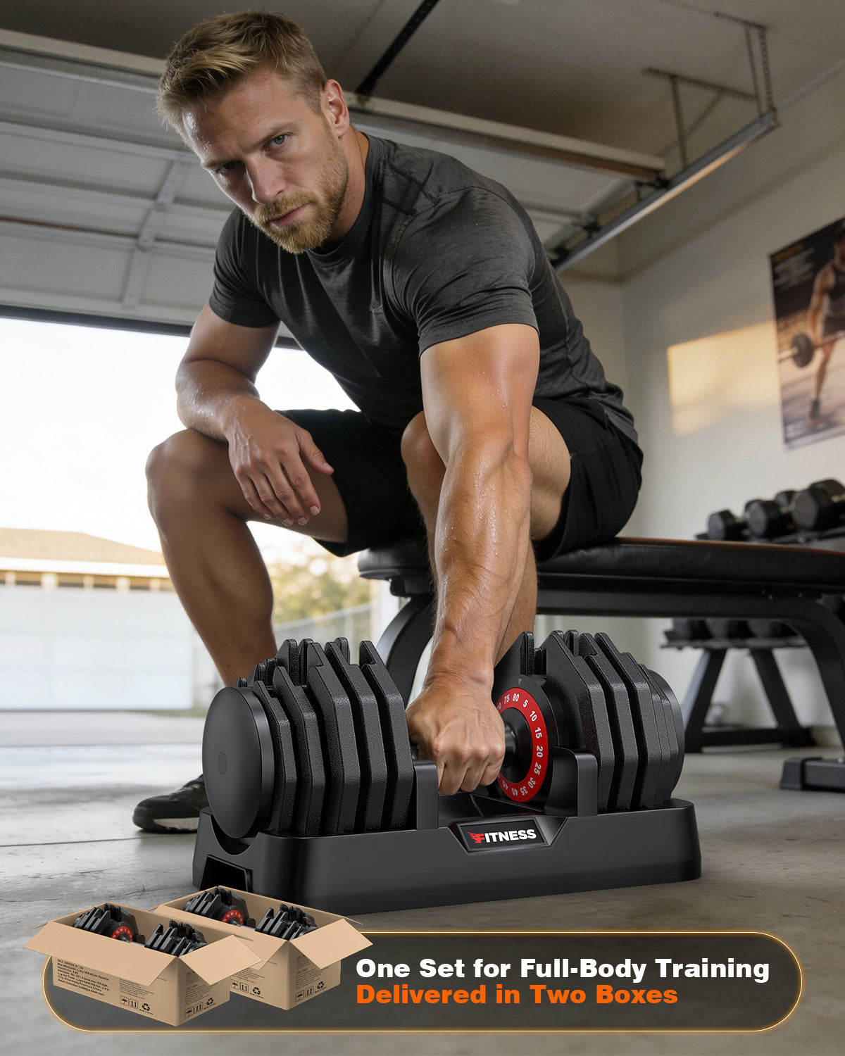 80lbs Adjustable Dumbbells Set with Bench