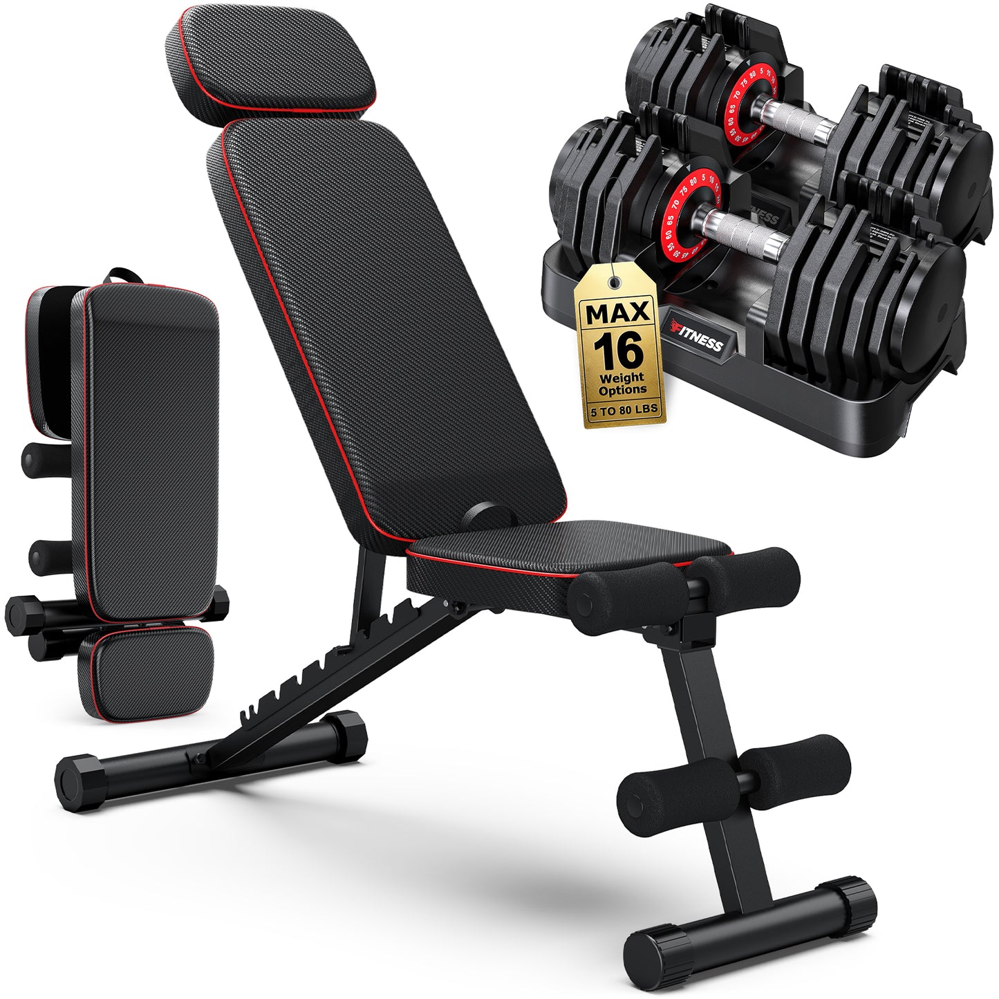 80lbs Adjustable Dumbbells Set with Bench