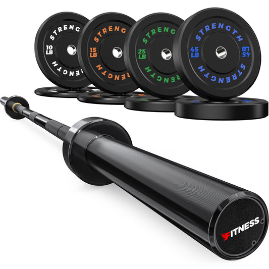 190LB Weights Plates + 7ft Olympic Barbell (black)