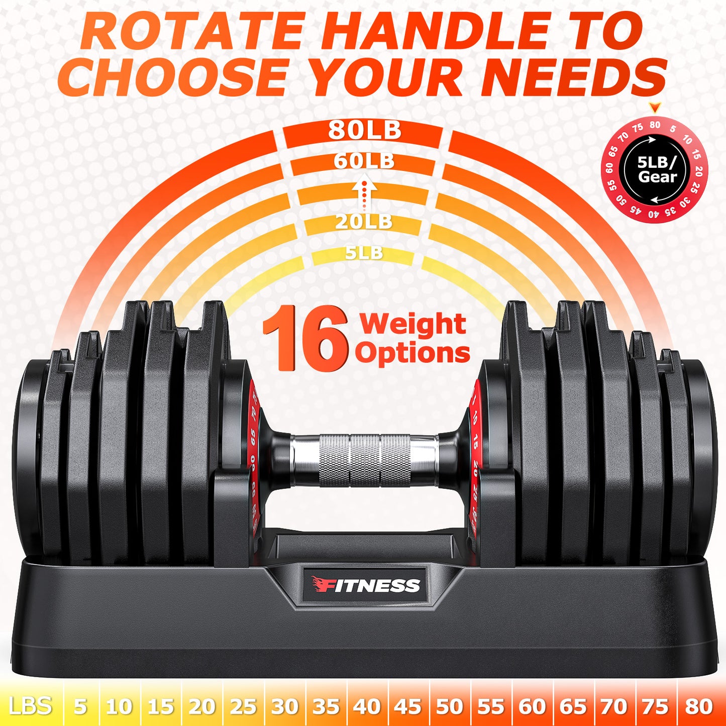16 in 1 Adjustable Dumbbells-80LB Pair