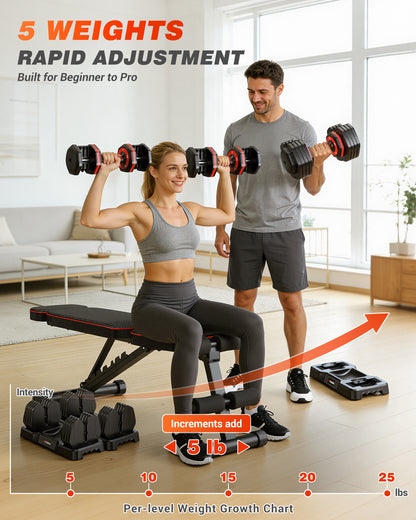25 lbs Adjustable Dumbbells Set - 5 Weights