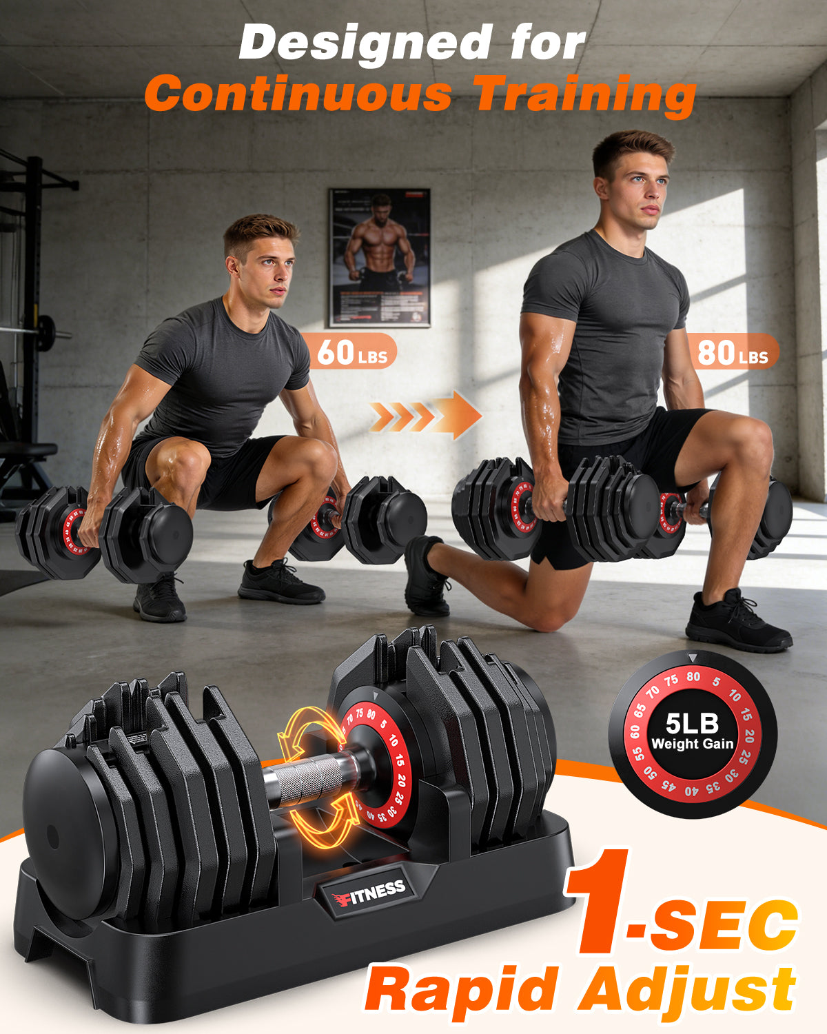 80lbs Adjustable Dumbbells Set with Bench