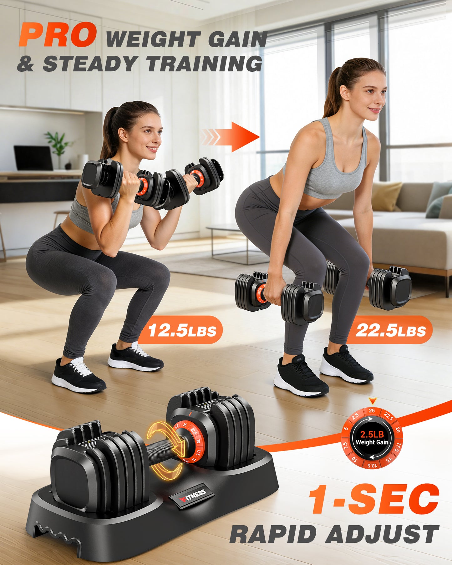 25 lbs Adjustable Dumbbells Set - 10 Weights