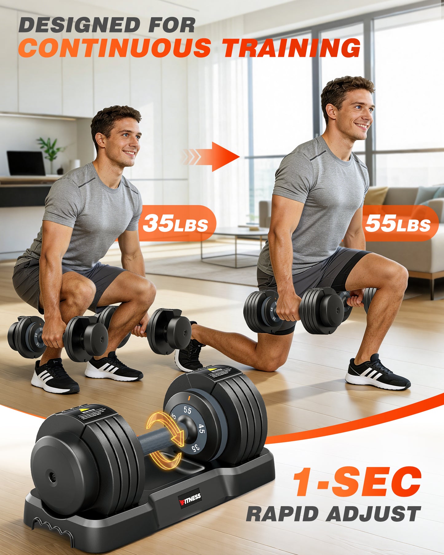 55 lbs Adjustable Dumbbells Set - 5 Weights