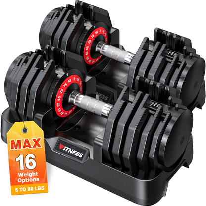 16 in 1 Adjustable Dumbbells-80LB Pair