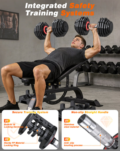 80lbs Adjustable Dumbbells Set with Bench