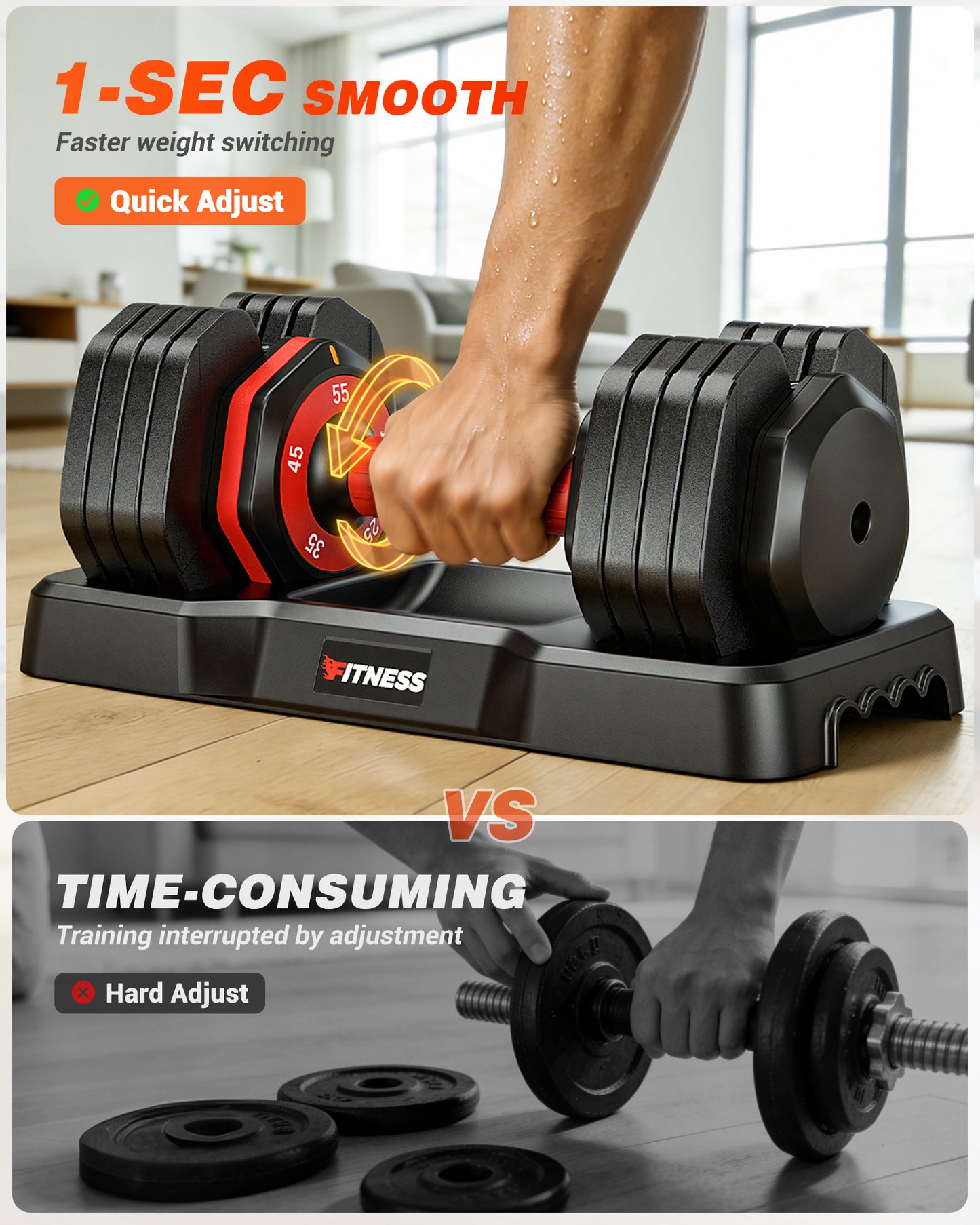 55 lbs Adjustable Dumbbells Set - 5 Weights