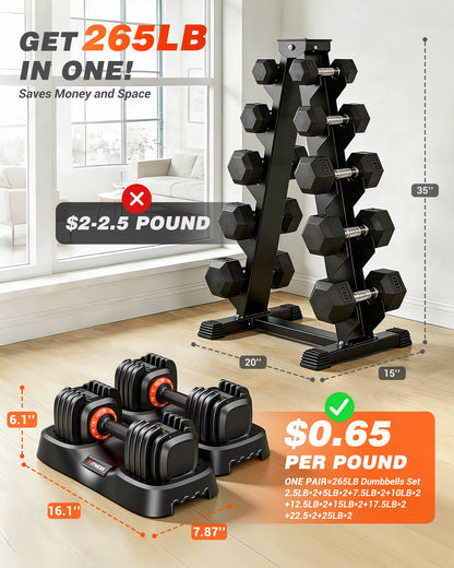 25 lbs Adjustable Dumbbells Set - 10 Weights
