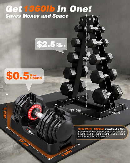 16-in-1  80lbs Adjustable Dumbbells Set