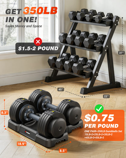 55 lbs Adjustable Dumbbells Set - 5 Weights