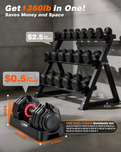 10-in-1  55lbs Adjustable Dumbbells Set