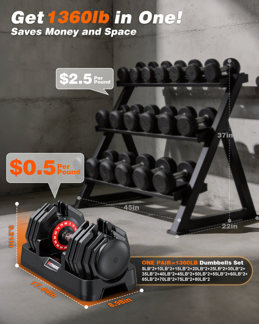 10-in-1  55lbs Adjustable Dumbbells Set